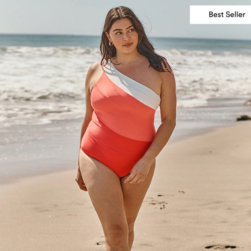 New Summersalt Sidestroke Grapefruit Coral White Sand One Shoulder Swimsuit